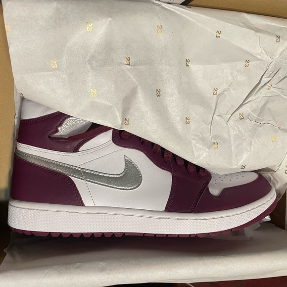 Air Jordan 1 High G Men’s size 14 Golf shoes. White/Bordeaux/Metallic Silver - Picture 8 of 8